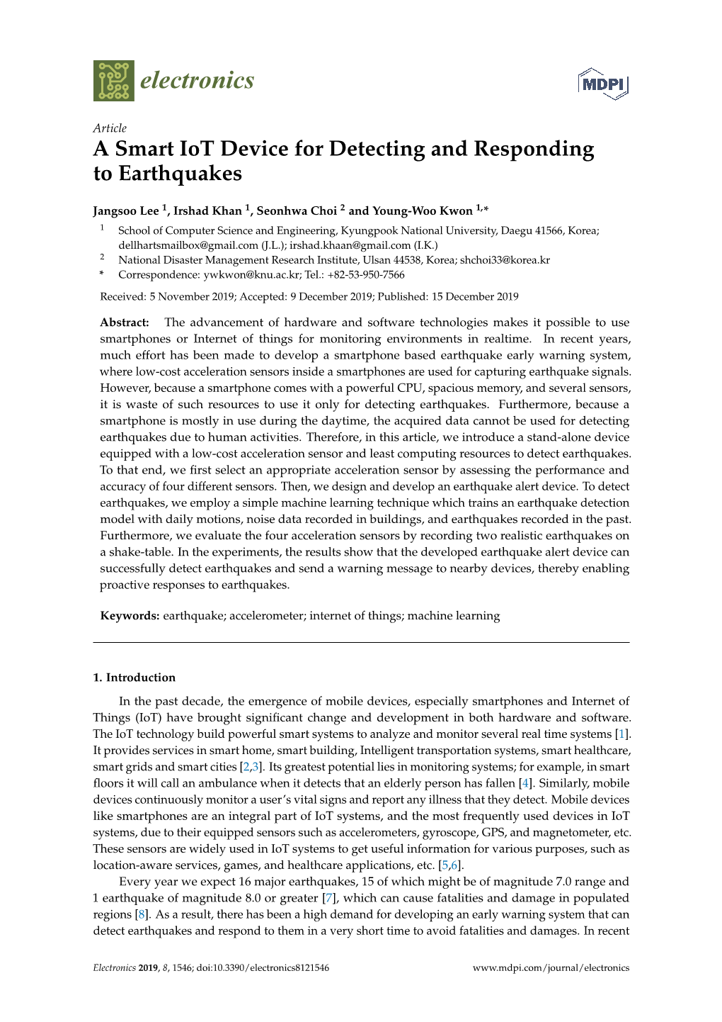 A Smart Iot Device for Detecting and Responding to Earthquakes