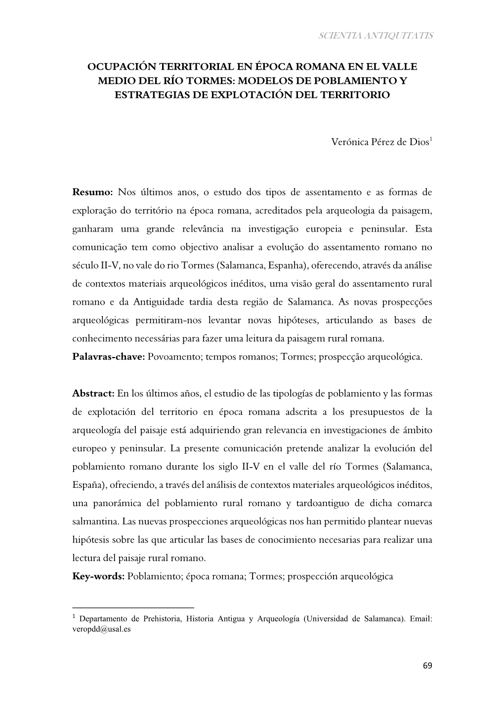 Ocupación Territorial En Época Romana En El Valle Medio Del Río Tormes: Modelos De Poblamiento Y Estrategias De Explotación Del Territorio