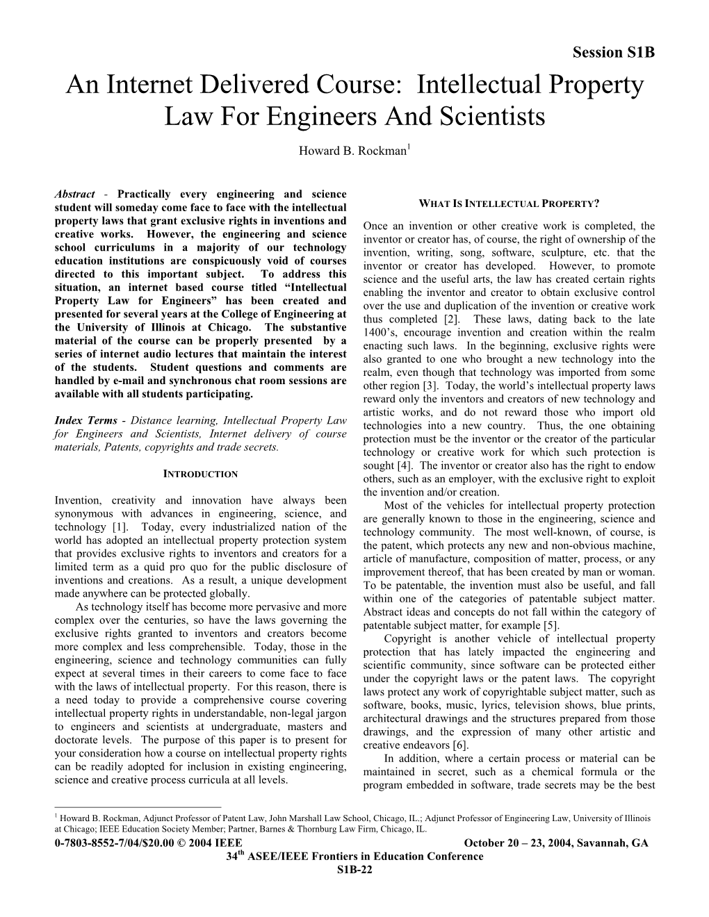 Intellectual Property Law for Engineers and Scientists