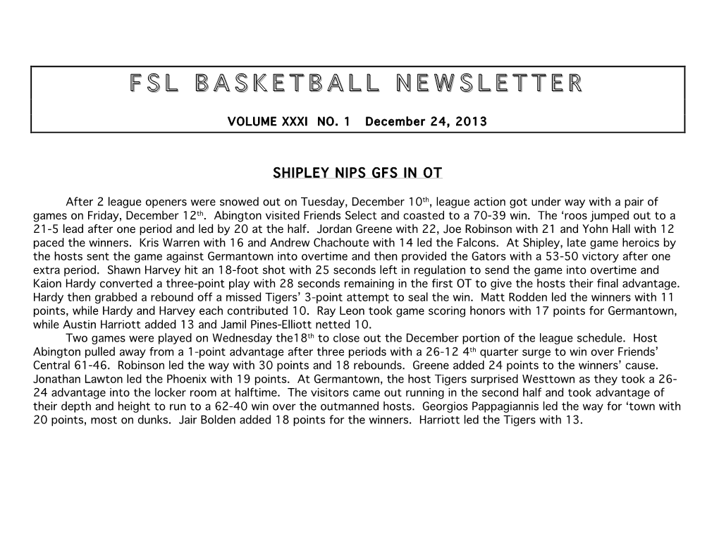 Fsl Basketball Newsletter Fsl
