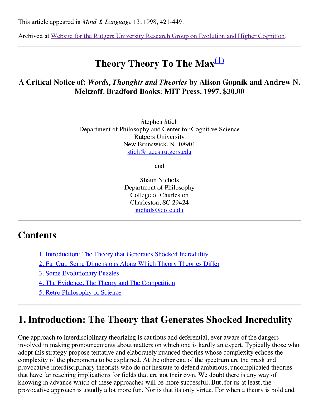 Theory Theory to the Max(1)