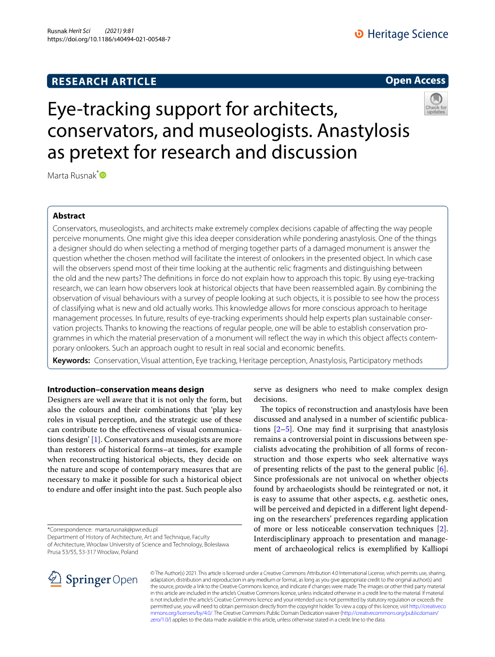 Eye-Tracking Support for Architects, Conservators, and Museologists