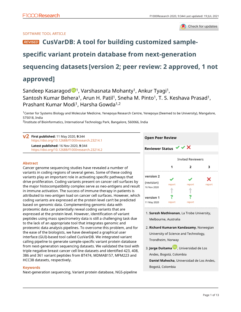 Specific Variant Protein Database from Next-Generation Sequencing Datasets[Vers