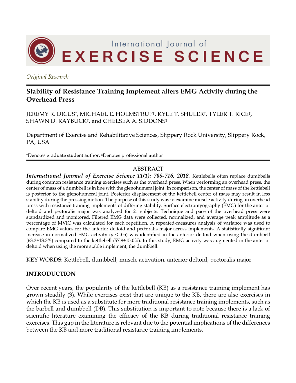 Stability of Resistance Training Implement Alters EMG Activity During the Overhead Press