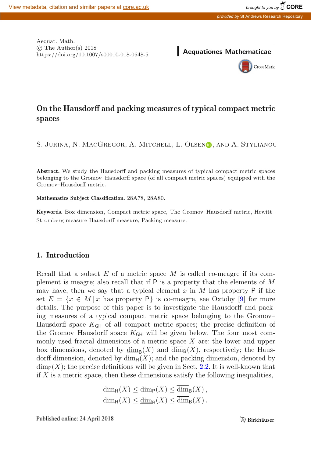 On the Hausdorff and Packing Measures of Typical Compact Metric