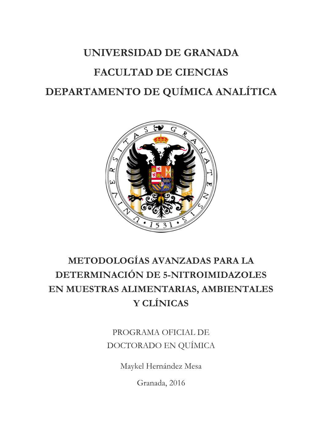 Universidad De Granada Facultad De Ciencias Departamento De Química Analítica