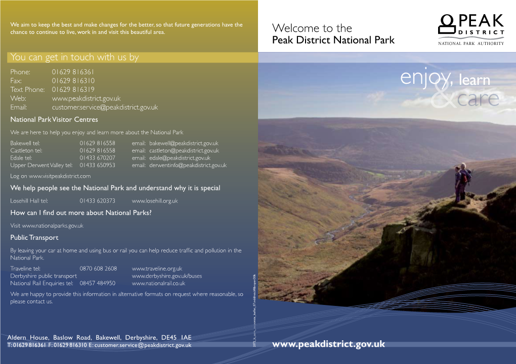 Welcome to the Peak District National Park Leaflet