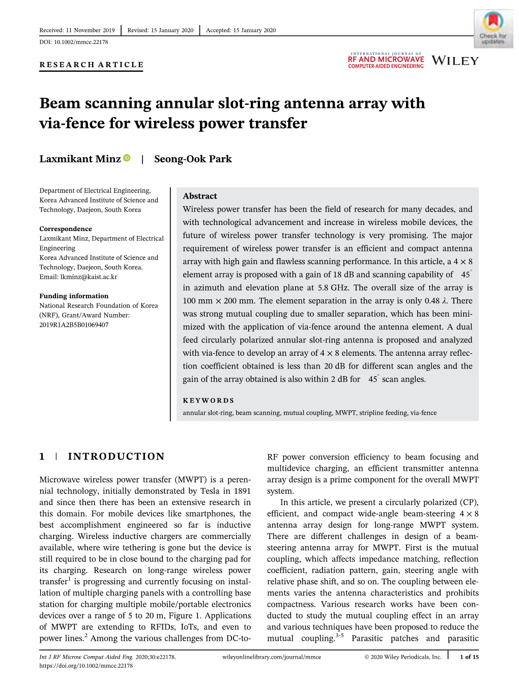 Beam Scanning Annular Slot-Ring Antenna Array with Via-Fence for Wireless Power Transfer