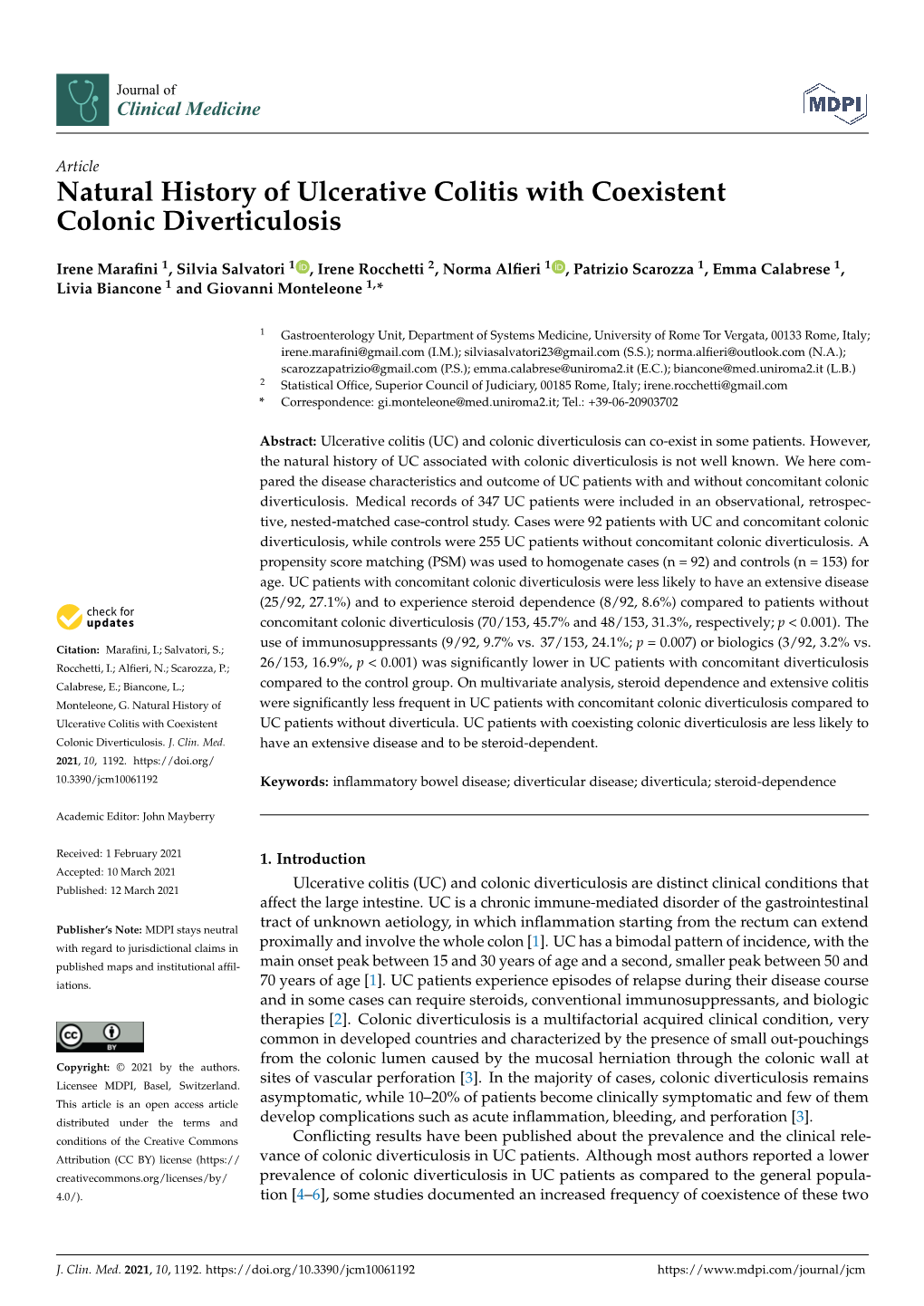 Natural History of Ulcerative Colitis with Coexistent Colonic Diverticulosis
