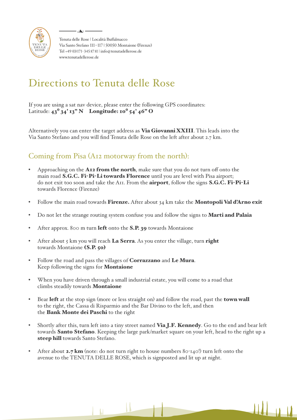 Directions to Tenuta Delle Rose