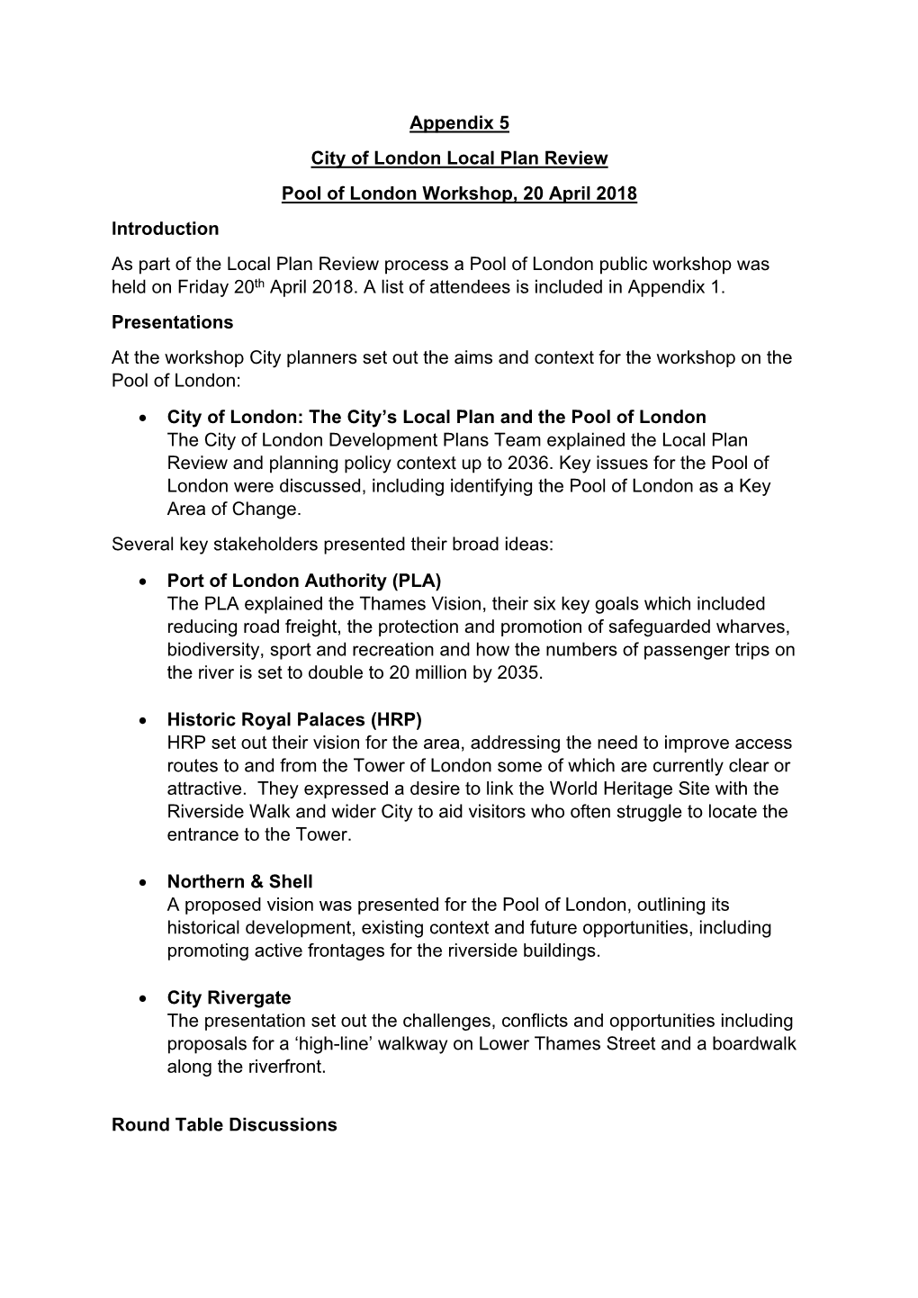 Appendix 5 City of London Local Plan Review Pool of London Workshop