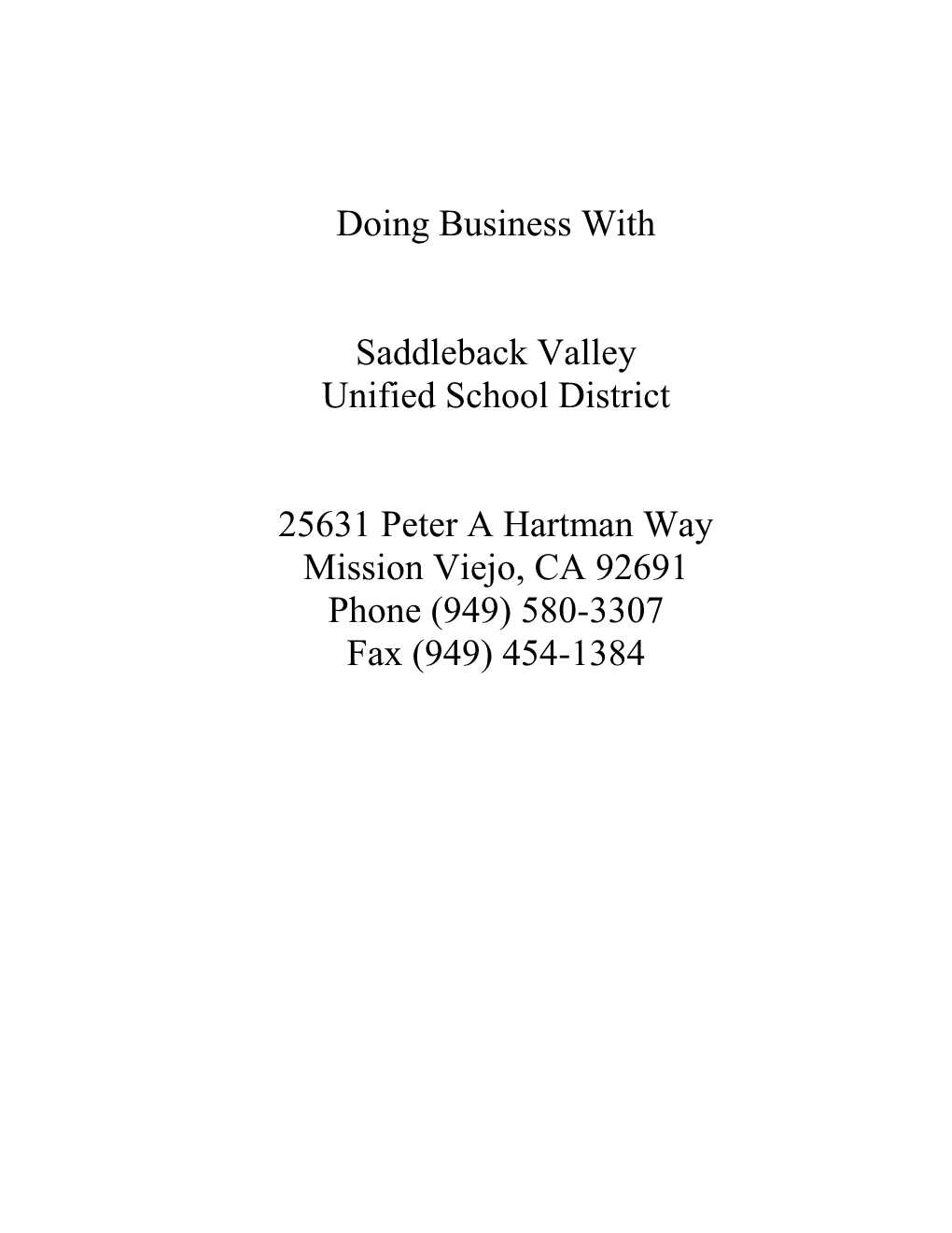 Doing Business with Saddleback Valley Unified School District 25631