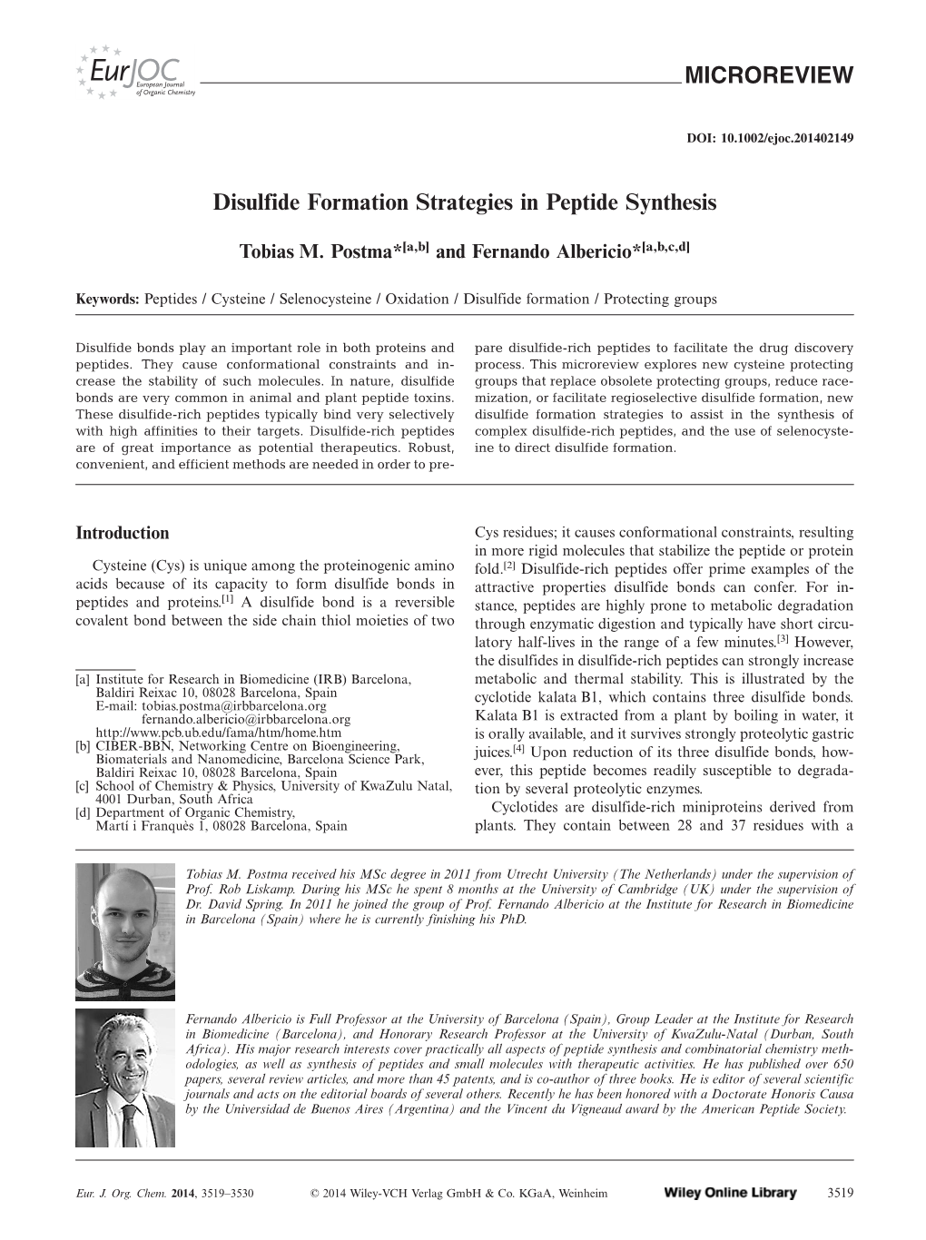 Disulfide Formation Strategies in Peptide Synthesis