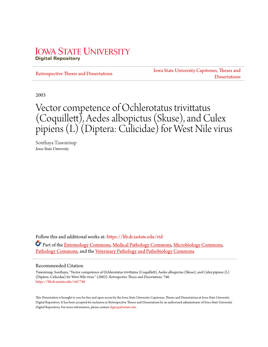 Vector Competence of Ochlerotatus Trivittatus