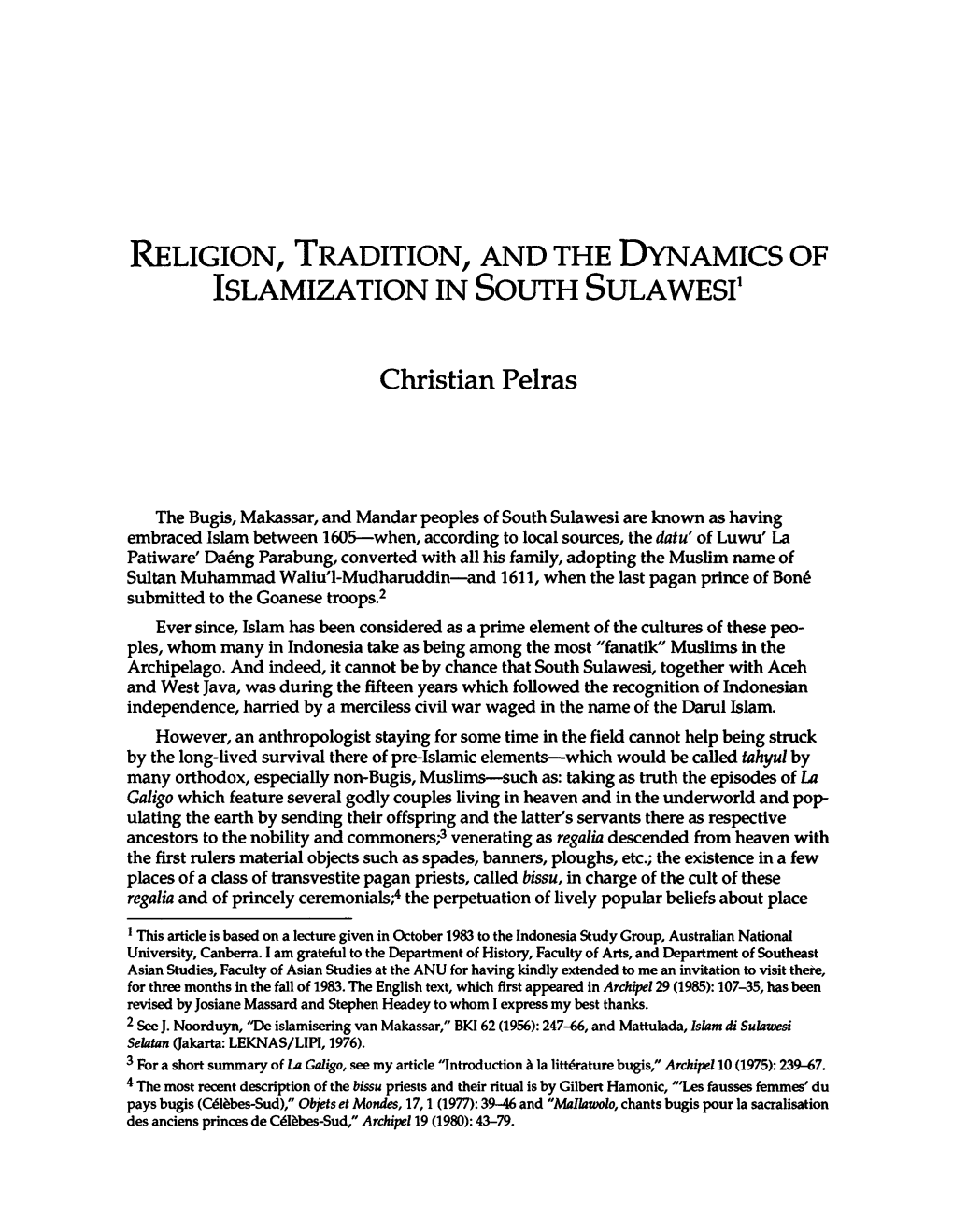 ISLAMIZATION in SOUTH SULAWESI' Christian Pelras