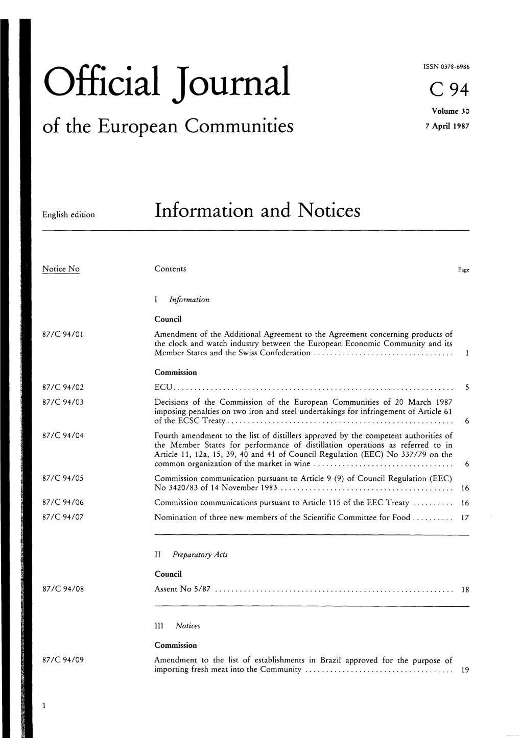 Official Journal C94 Volume 30 of the European Communities 7 April 1987