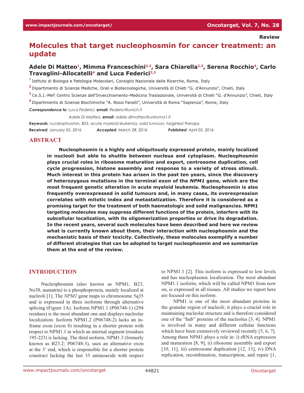 Molecules That Target Nucleophosmin for Cancer Treatment: an Update