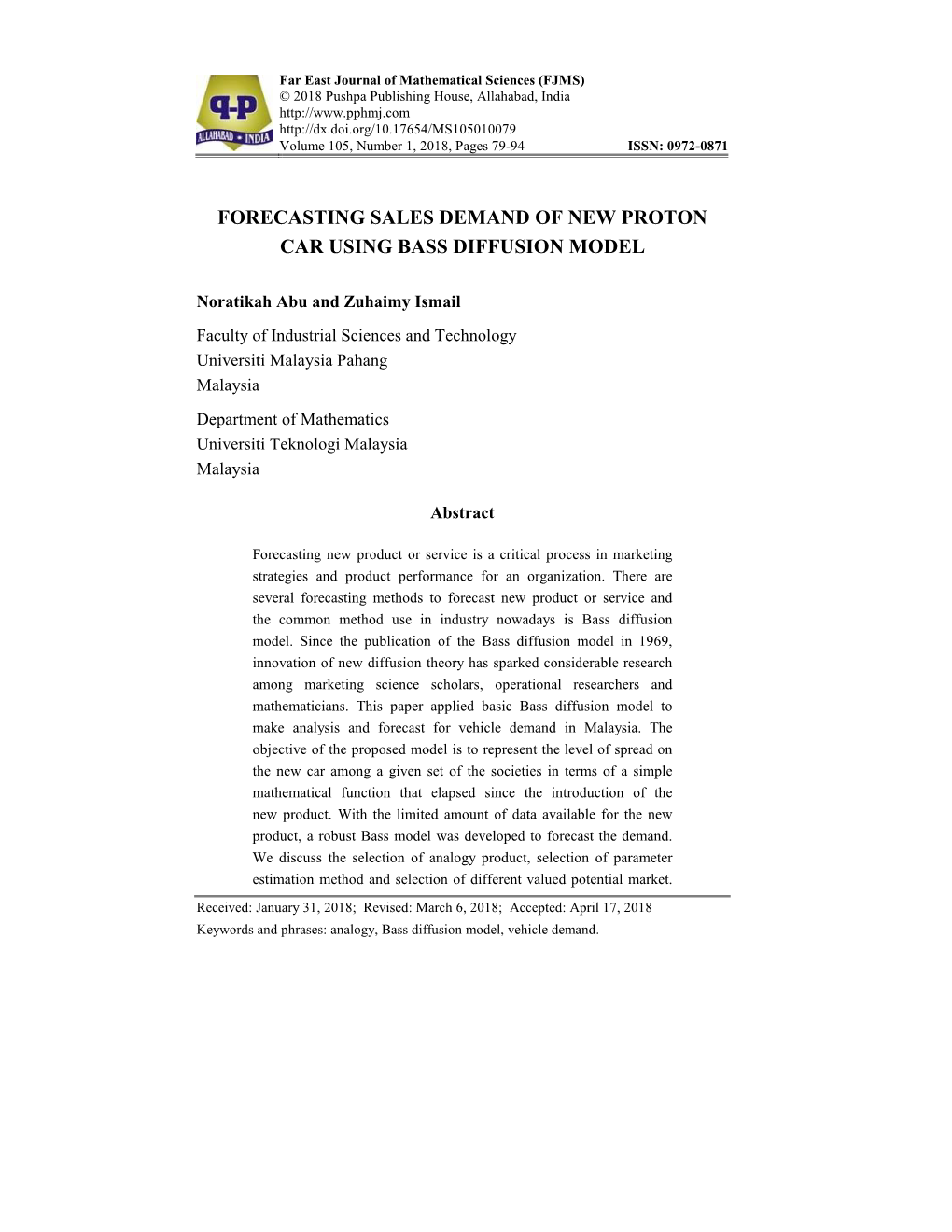 Forecasting Sales Demand of New Proton Car Using Bass Diffusion Model