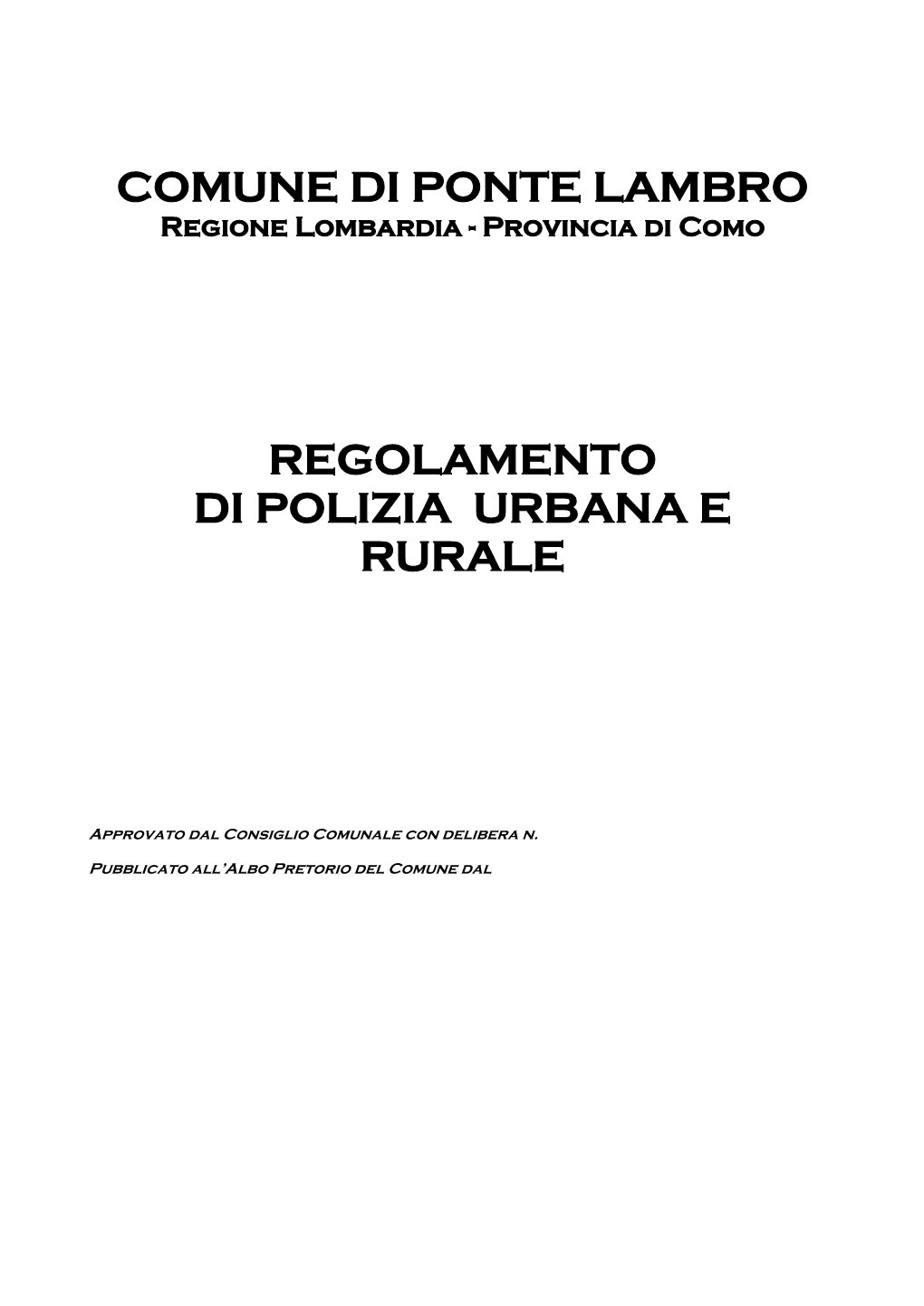 Comune Di Ponte Lambro Regolamento Di Polizia