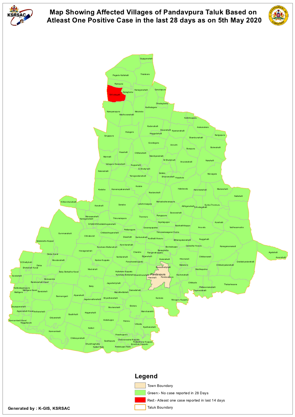 Map Showing Affected Villages of Pandavpura Taluk Based on Atleast One Positive Case in the Last 28 Days As on 5Th May 2020