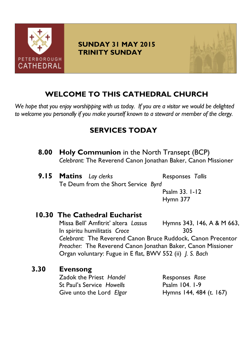 Cathedral Services and News Sheet W/C 31St