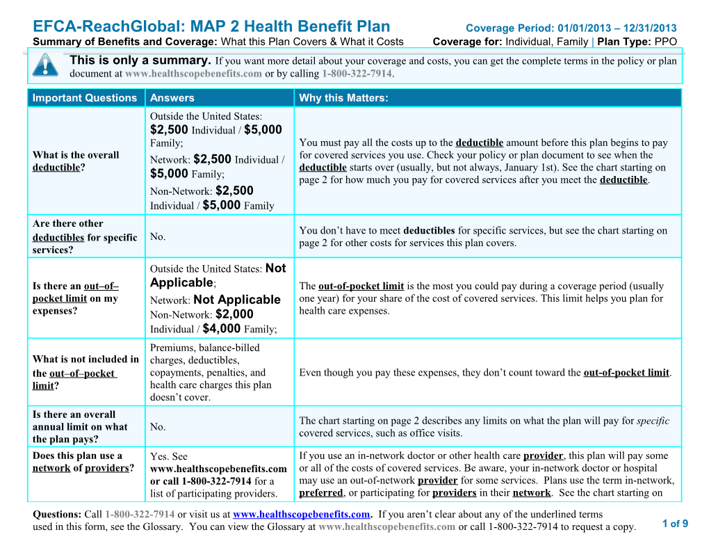 EFCA-Reachglobal: MAP 2 Health Benefit Plan Coverage Period: 01/01/2013 12/31/2013