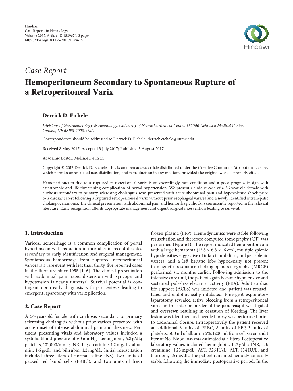 Case Report Hemoperitoneum Secondary to Spontaneous Rupture of a Retroperitoneal Varix