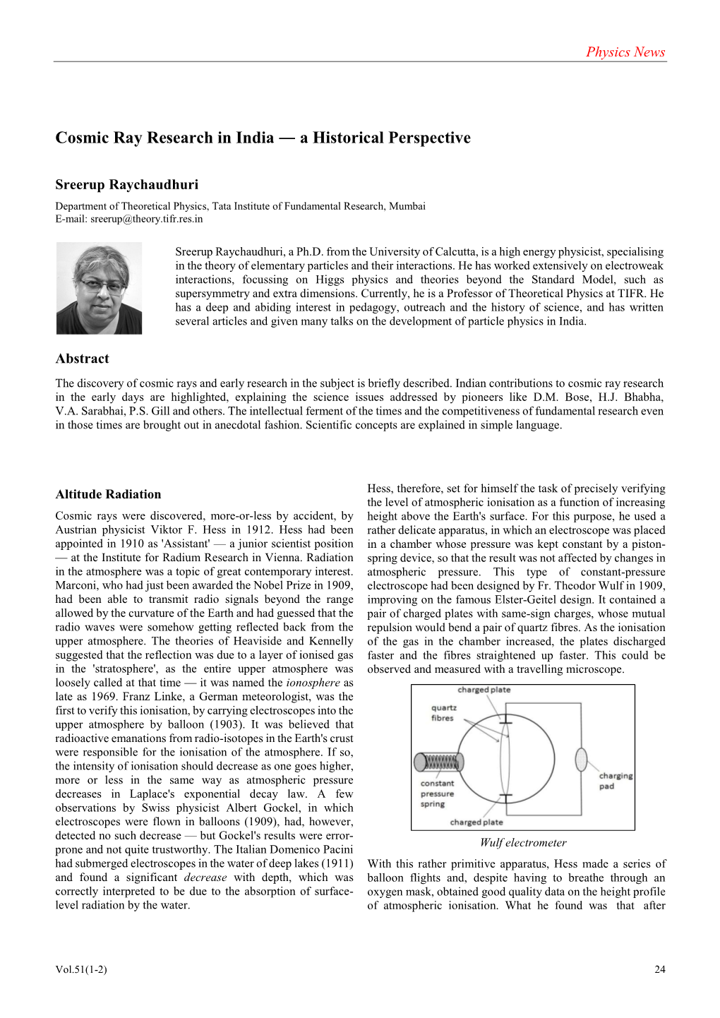 Cosmic Ray Research in India ― a Historical Perspective