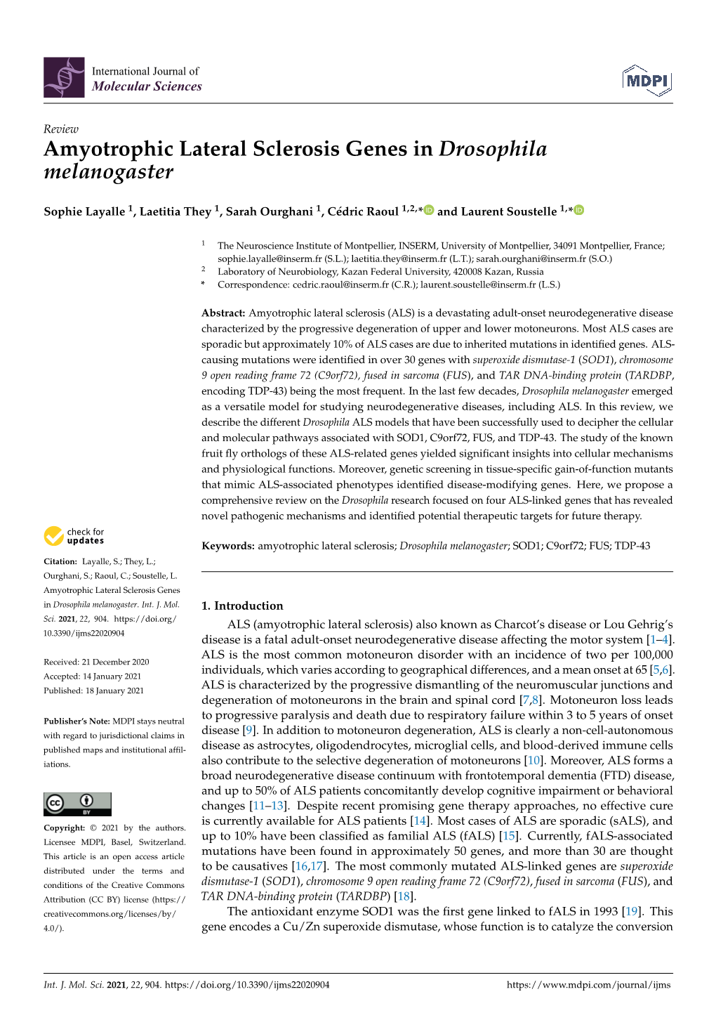 Amyotrophic Lateral Sclerosis Genes in Drosophila Melanogaster