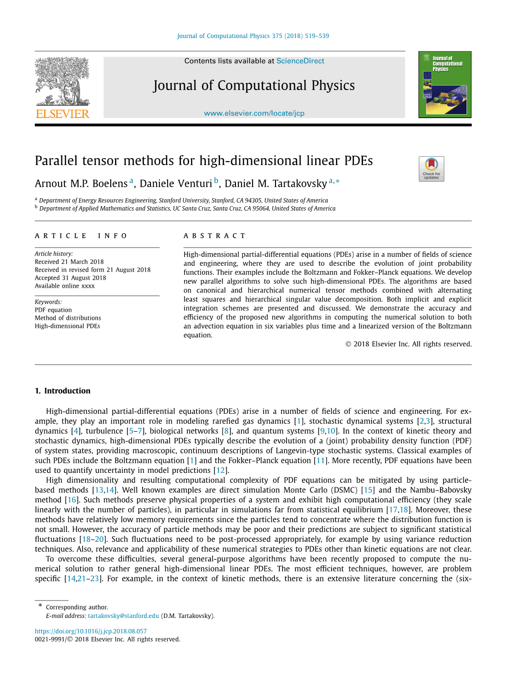 Parallel Tensor Methods for High-Dimensional Linear Pdes ∗ Arnout M.P