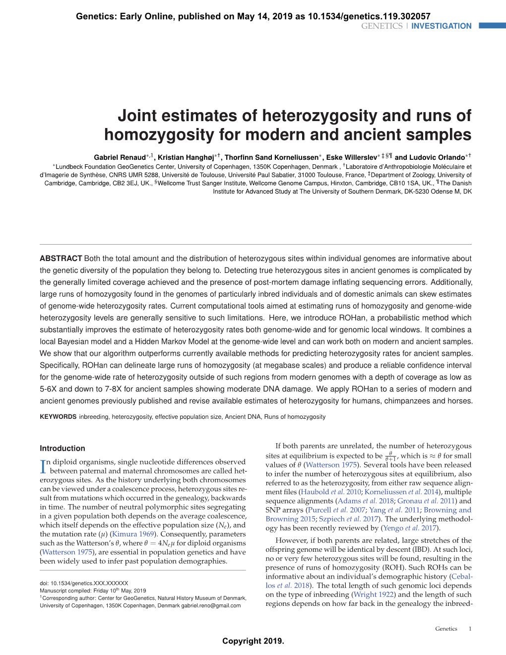 Joint Estimates of Heterozygosity and Runs of Homozygosity for Modern and Ancient Samples