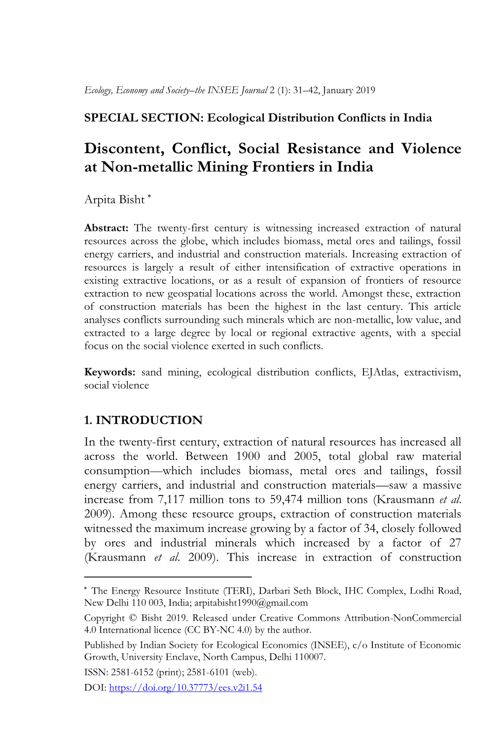 Discontent, Conflict, Social Resistance and Violence at Non-Metallic Mining Frontiers in India