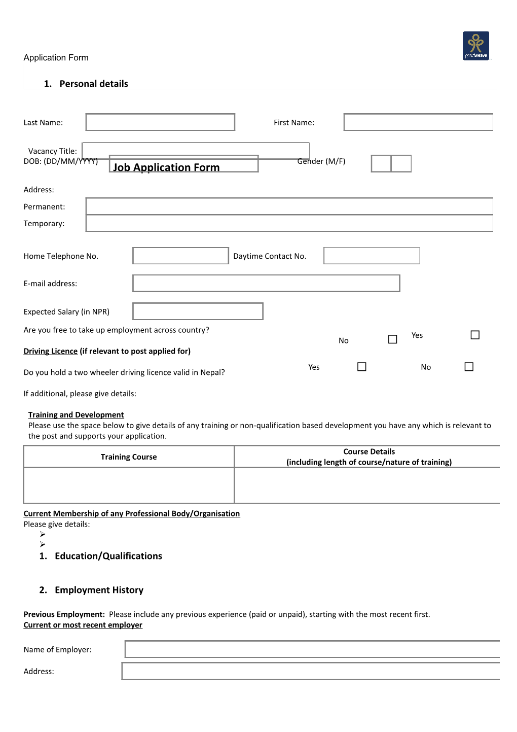 Job Application Form Template s17