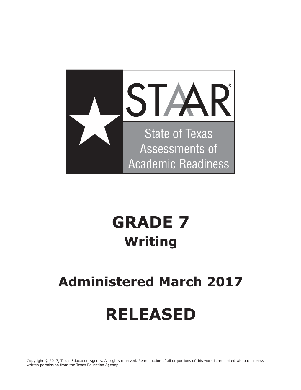 STAAR Grade 7 Writing Administered March 2017 Released