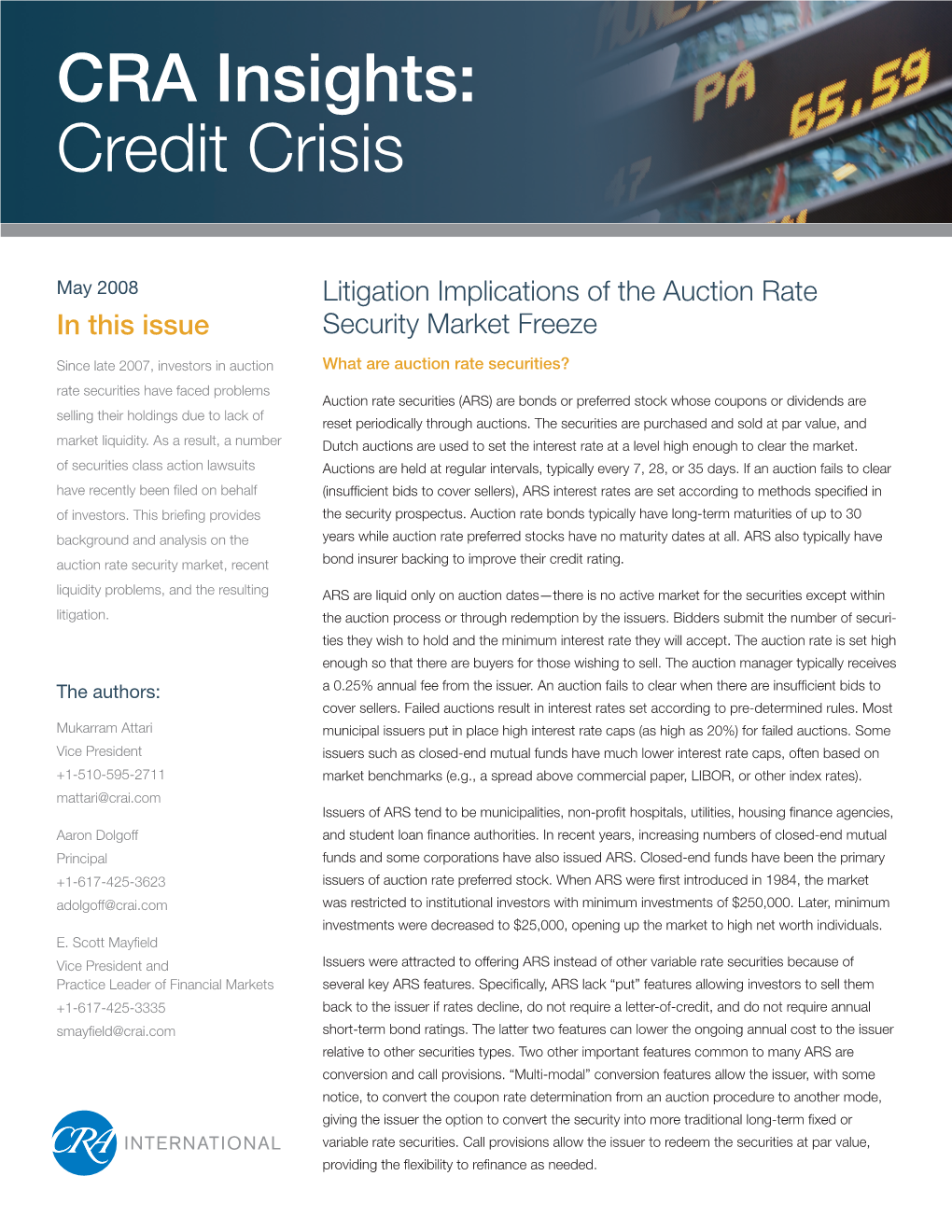 CRA Insights: Credit Crisis