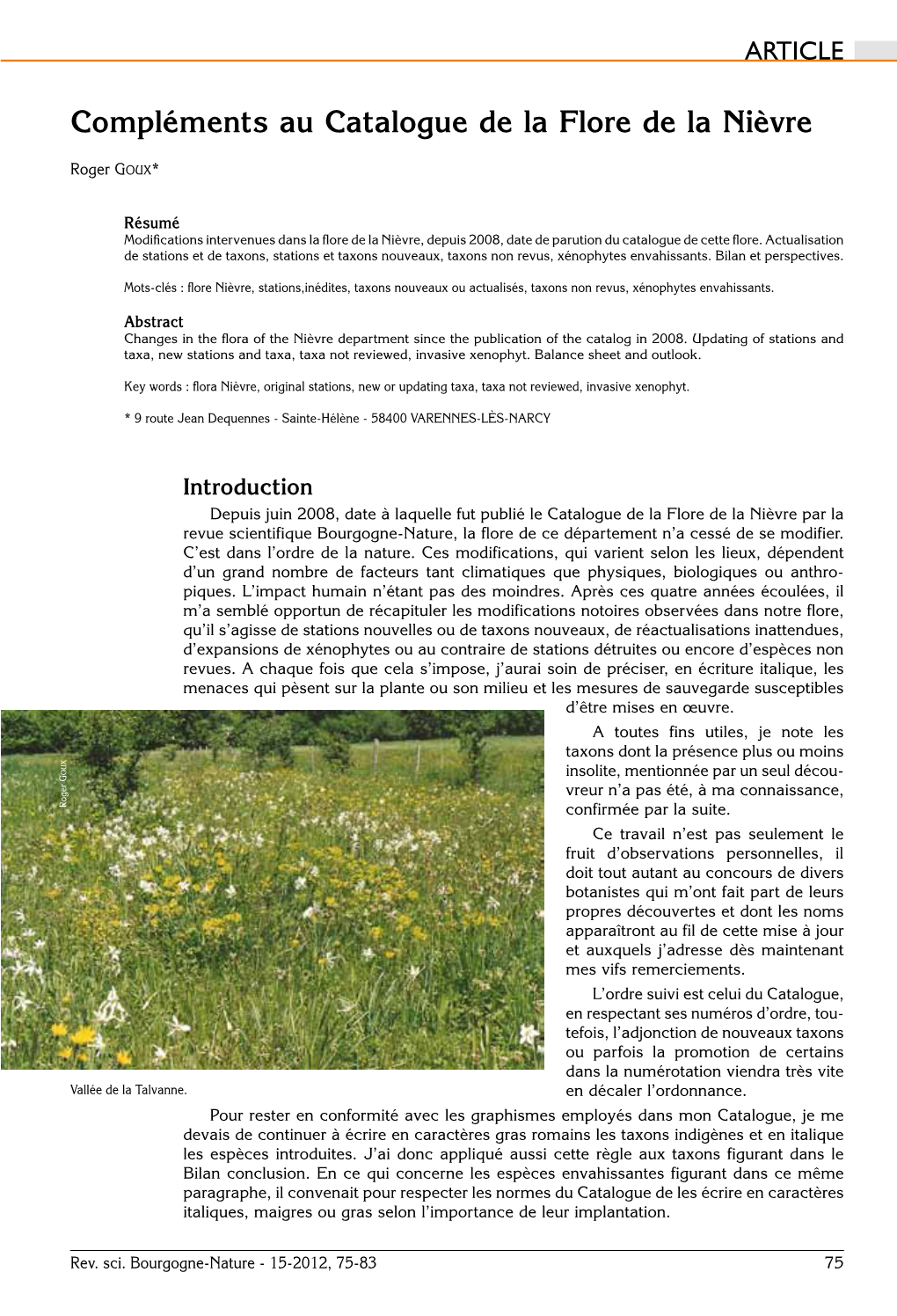Compléments Au Catalogue De La Flore De La Nièvre