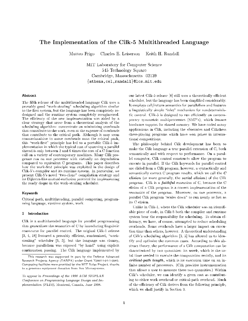 The Implementation of the Cilk-5 Multithreaded Language by Matteo