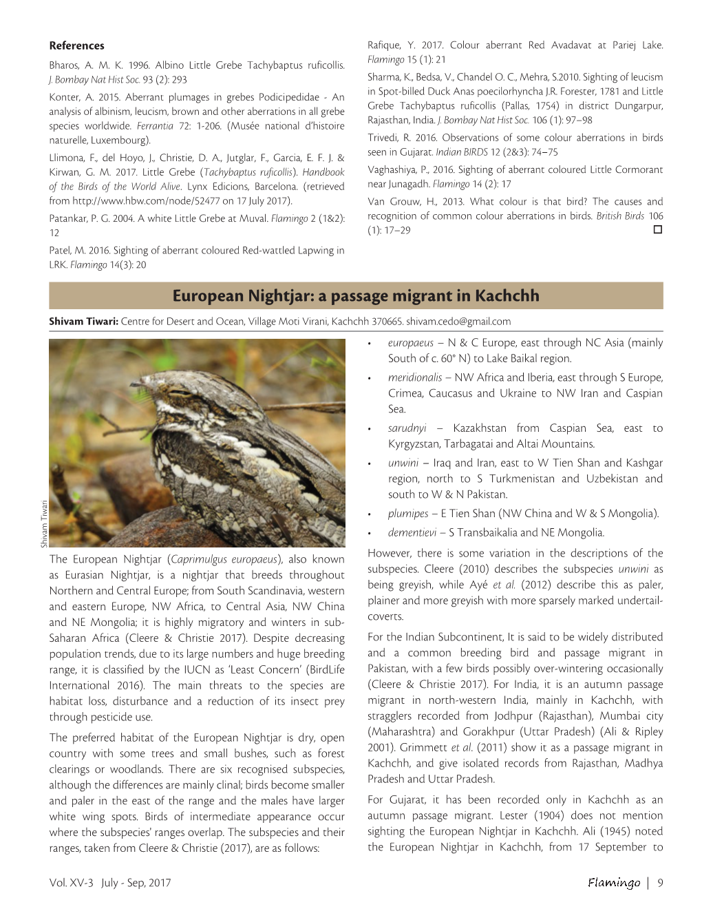 European Nightjar: a Passage Migrant in Kachchh Shivam Tiwari: Centre for Desert and Ocean, Village Moti Virani, Kachchh 370665