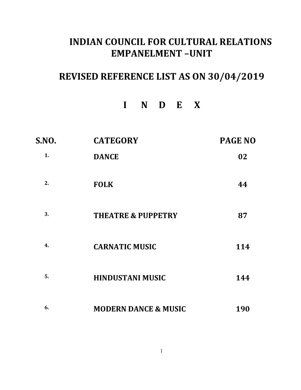 Indian Council for Cultural Relations Empanelment –Unit