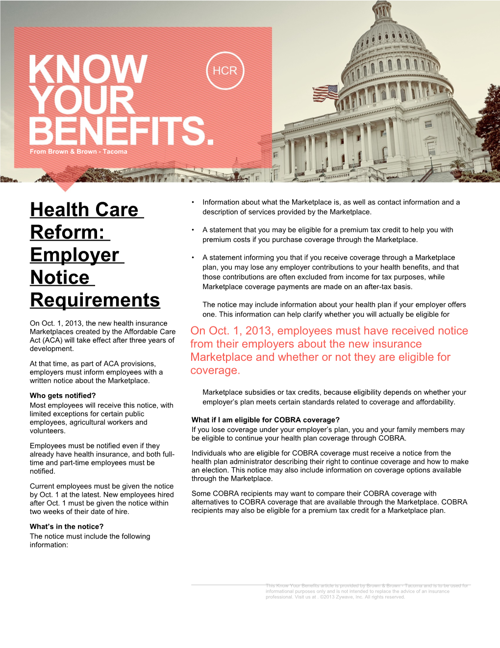 Health Care Reform: Employer Notice Requirements