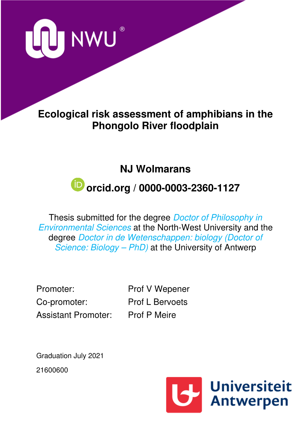 Ecological Risk Assessment of Amphibians in the Phongolo River Floodplain