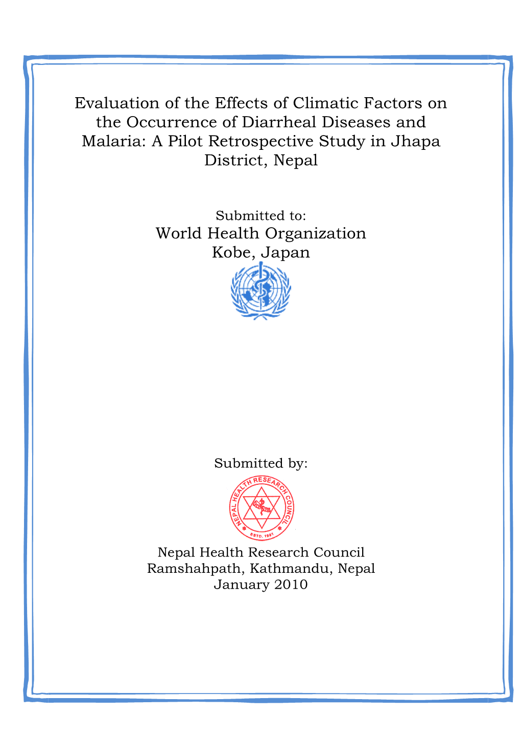 Final Report on Climate Change and Communicable Disease Submitted