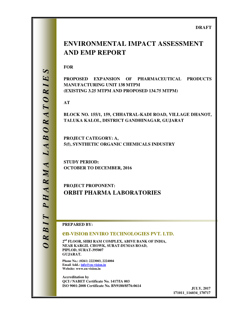 Page 1 DRAFT ENVIRONMENTAL IMPACT ASSESSMENT and EMP