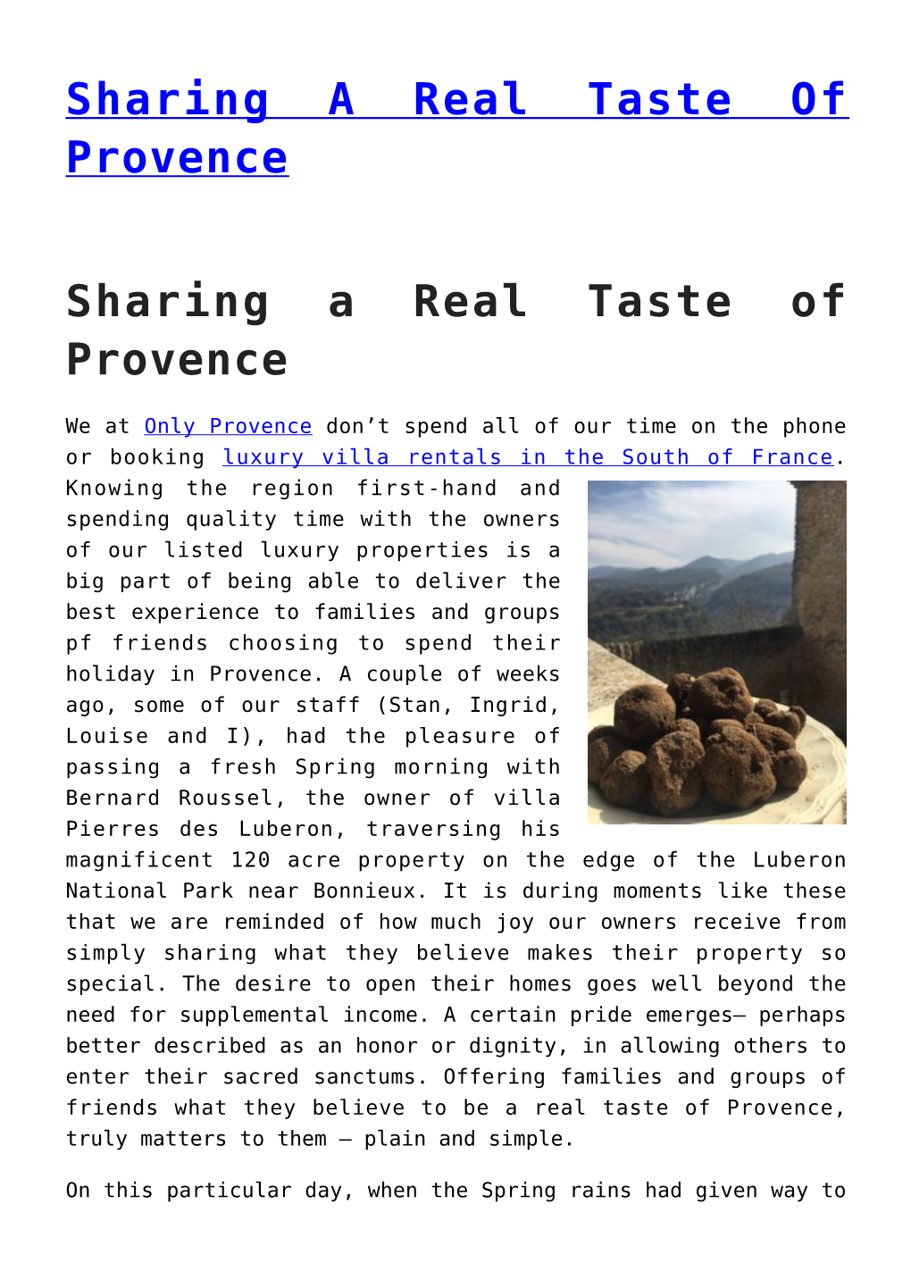 Sharing a Real Taste of Provence