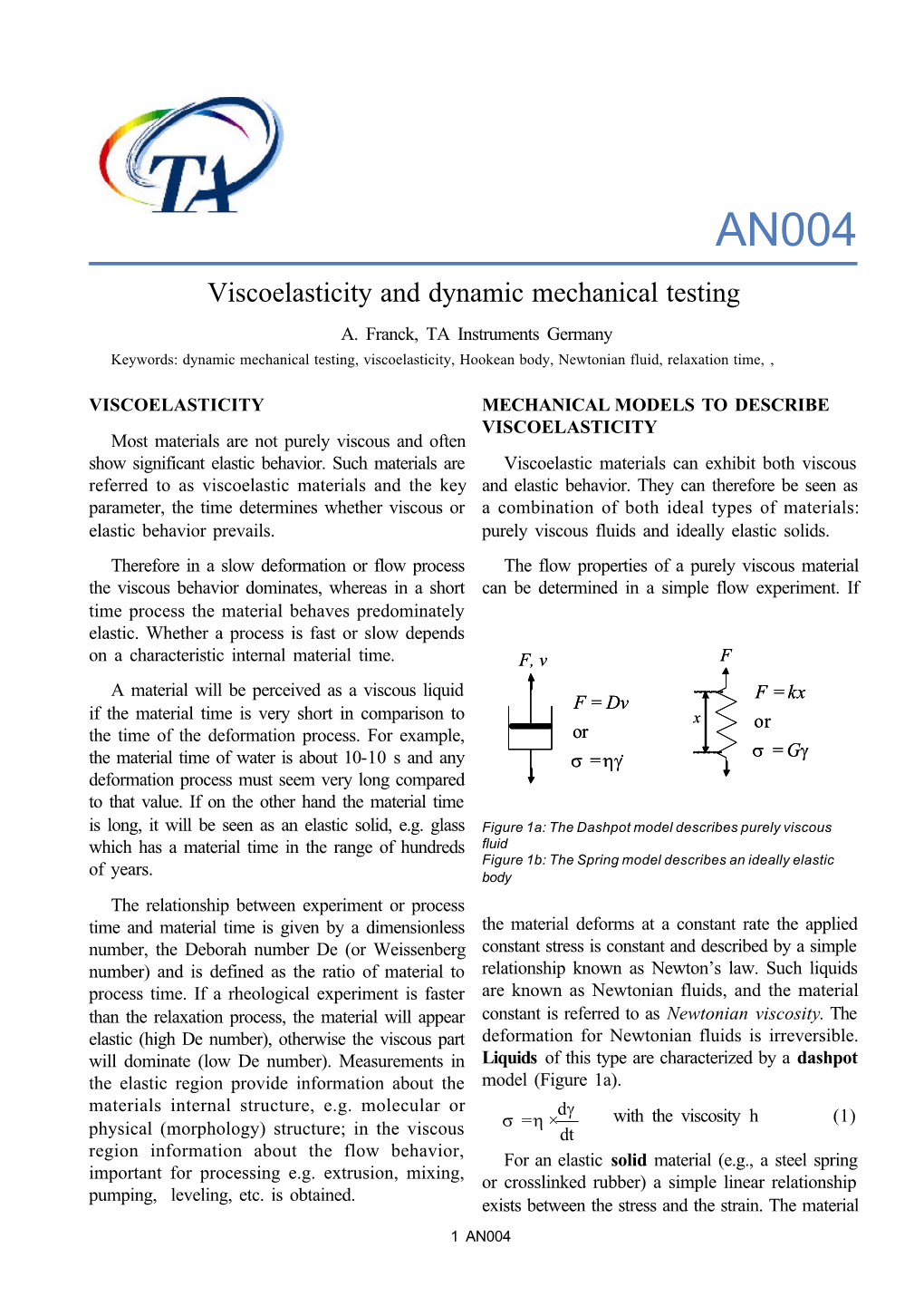 Viscoelasticity and Dynamic Mechanical Testing A