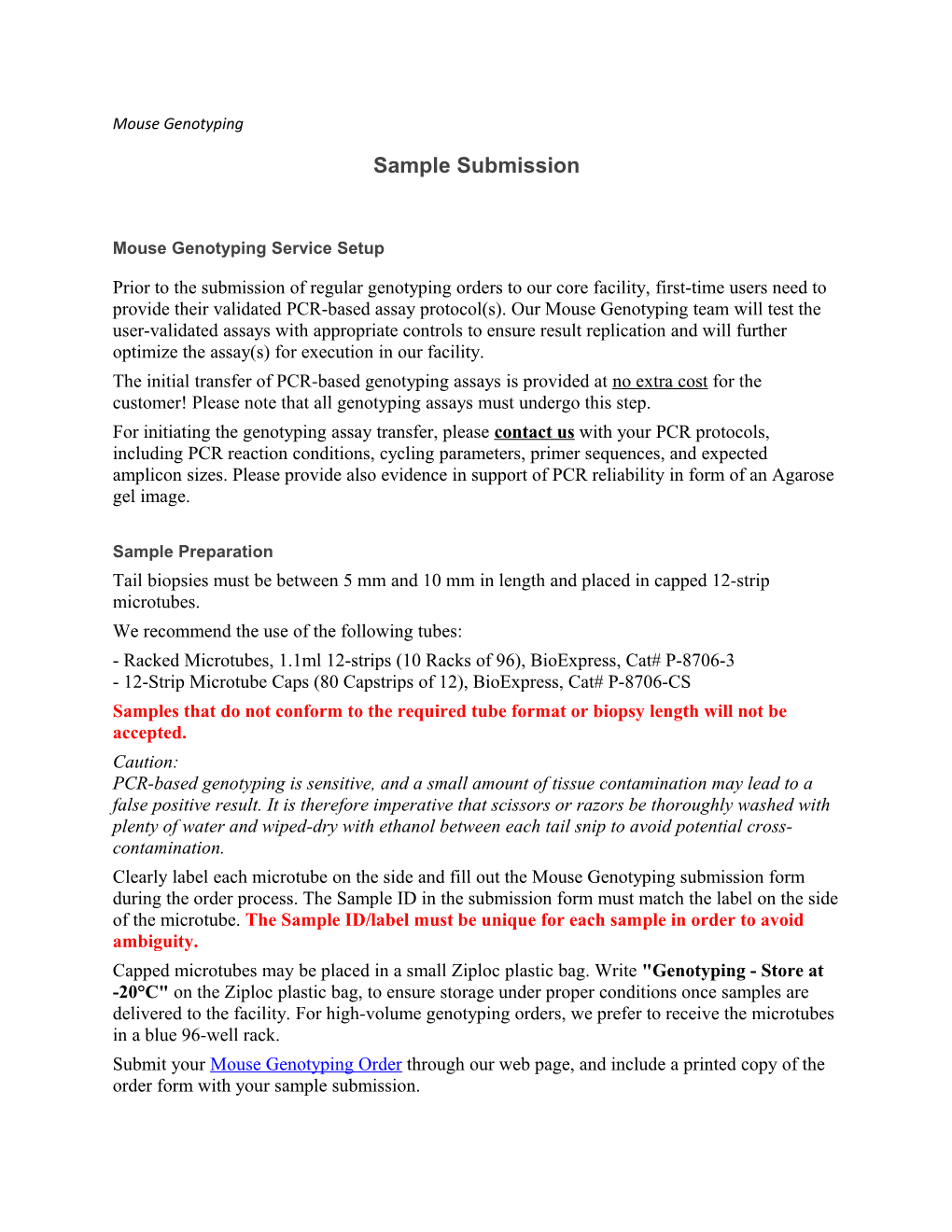 Mouse Genotyping Service Setup