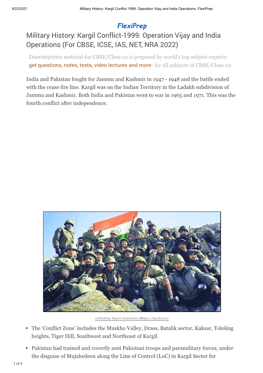 Kargil Conflict-1999: Operation Vijay and India Operations (For CBSE, ICSE, IAS, NET, NRA 2022)