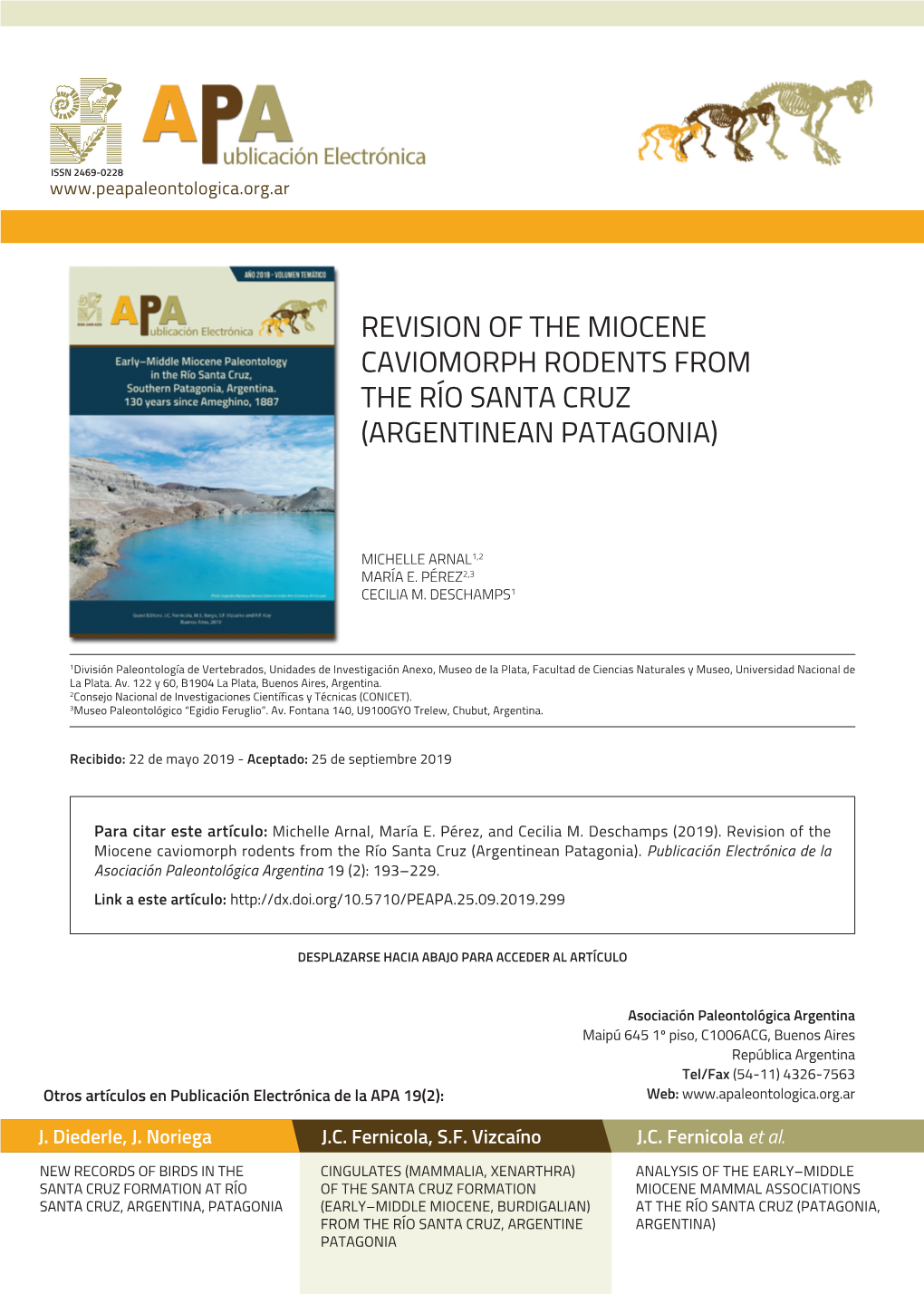 Revision of the Miocene Caviomorph Rodents from the Río Santa Cruz (Argentinean Patagonia)