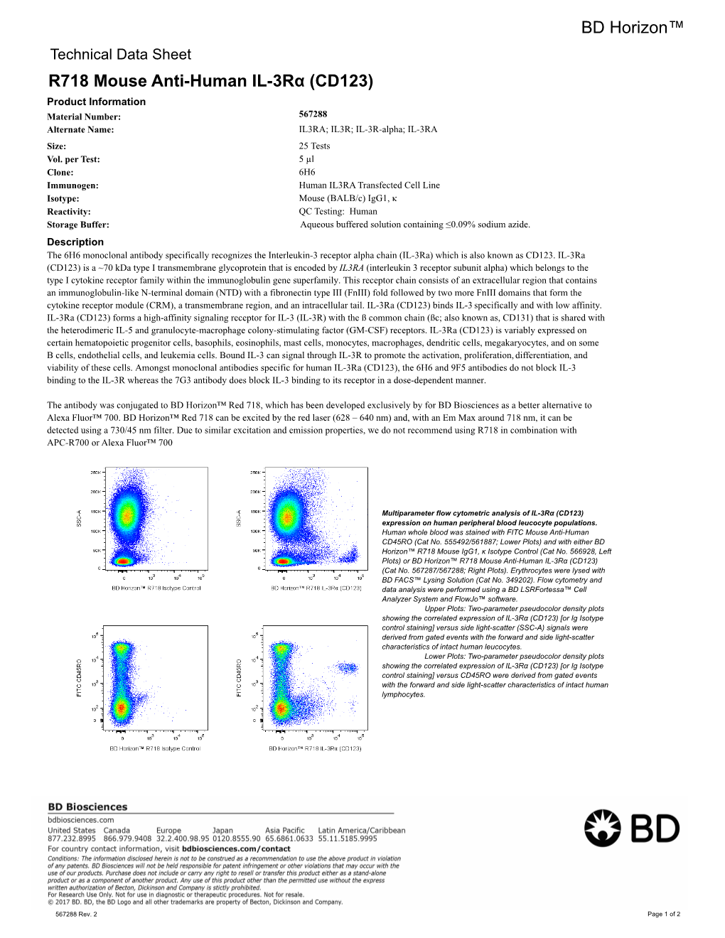 BD Horizon™ R718 Mouse Anti-Human IL-3Rα (CD123) (Cat No