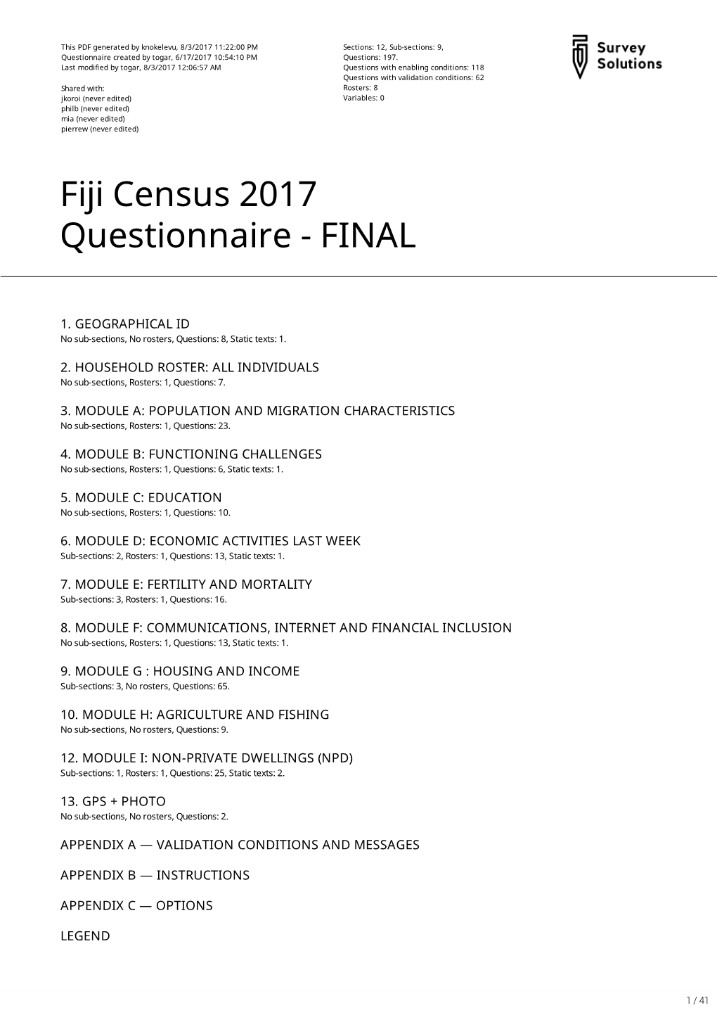 Fiji Census 2017 Questionnaire - FINAL